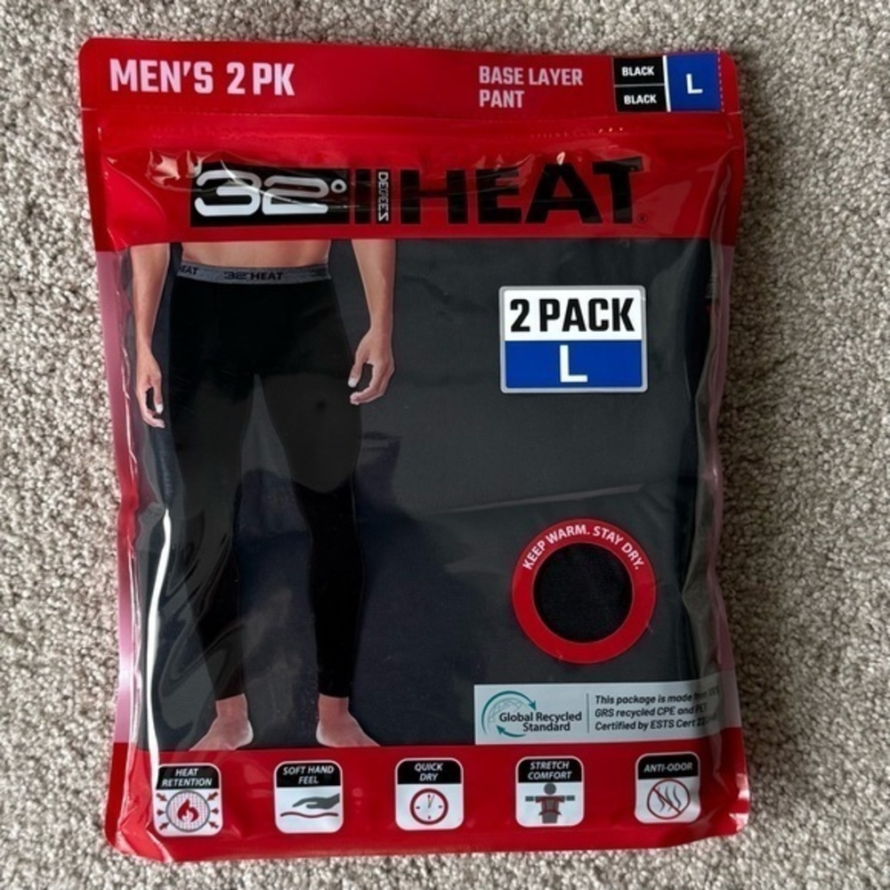 NWT 32 Degrees Heat men’s 2-pack base layer black pants